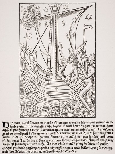Merchant Vessel in a Storm, Facsimile of a Woodcut in 